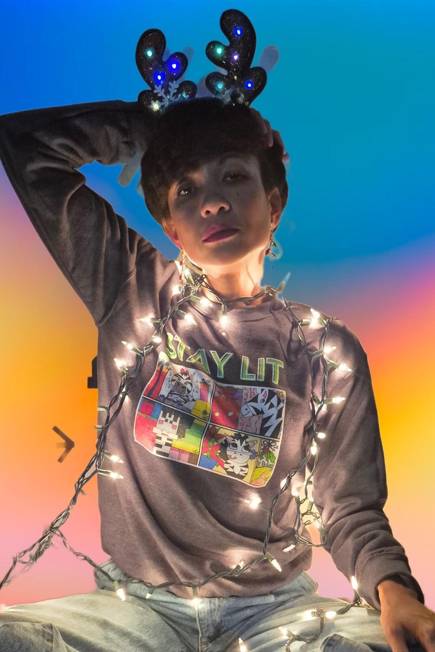 Stay Lit Holiday Zebra- Unisex Heavy Blend™ Crewneck Sweatshirt