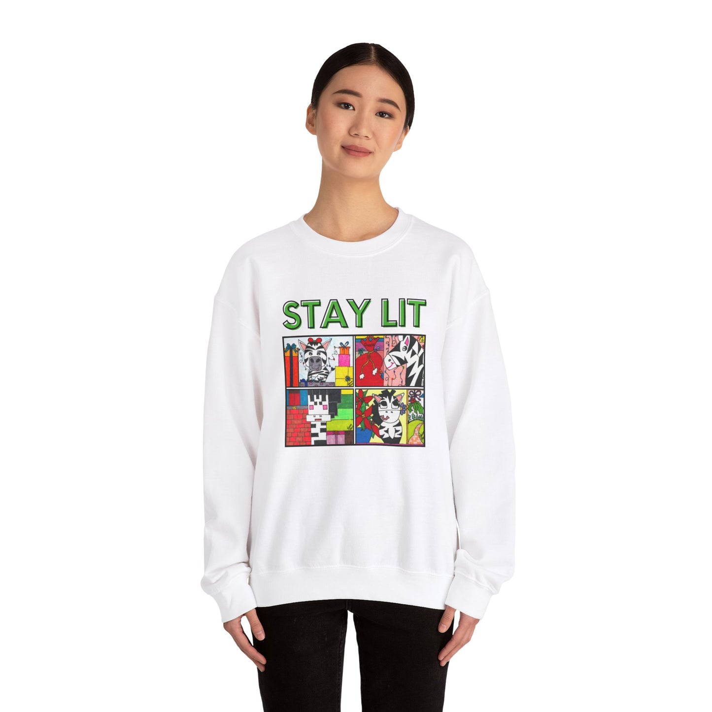 Stay Lit Holiday Zebra- Unisex Heavy Blend™ Crewneck Sweatshirt